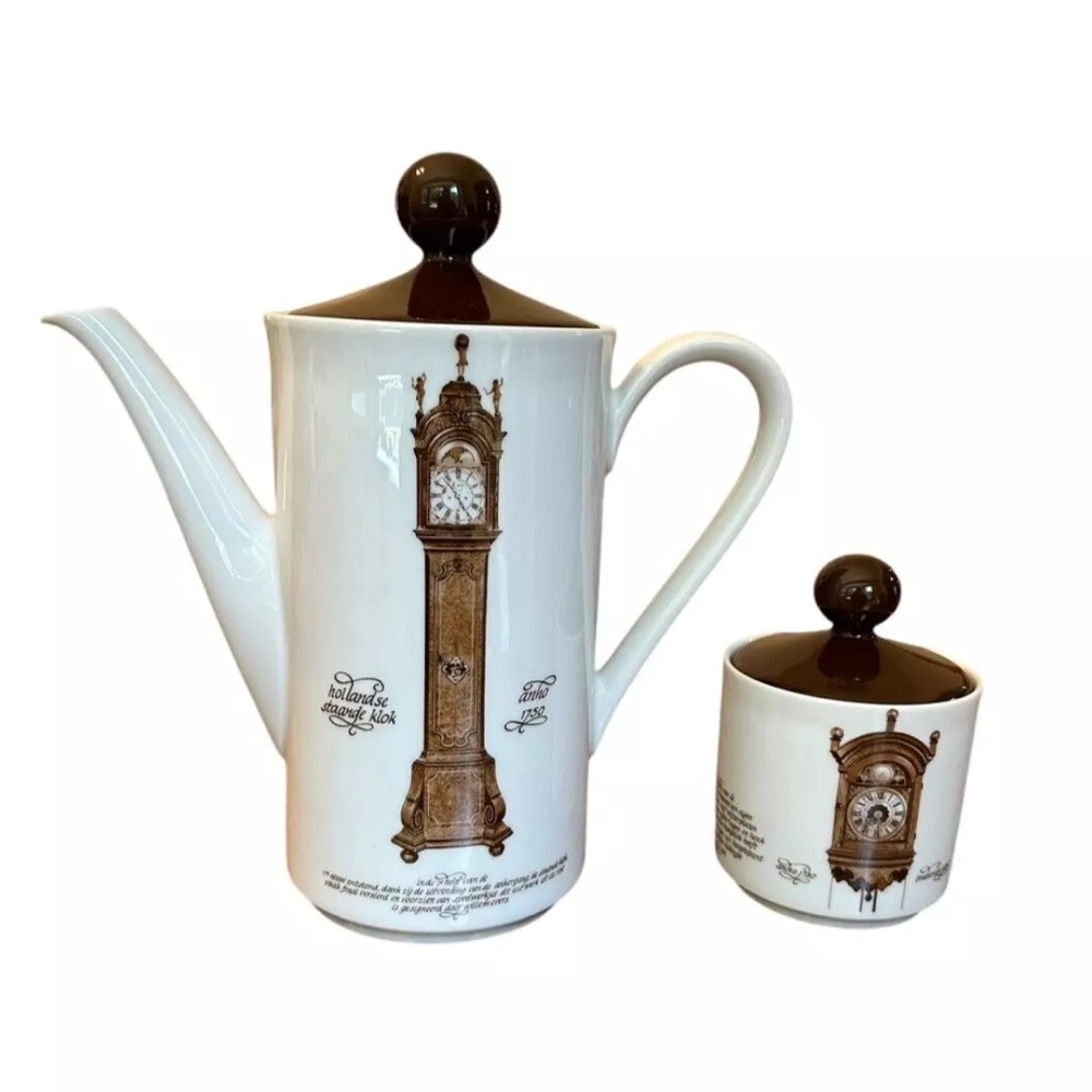 Mitterteich Porzellan Clock Pattern Chocolate Coffee Pot Sugar Dish Germany